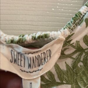 Sweet Wanderer Leafy Green and White Blouse